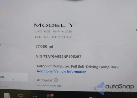 2022 Tesla Model Y Long Range Dual Motor All-Wheel Drive z USA, uszkodzony, nr VIN 7SAYGAEE5NF405257